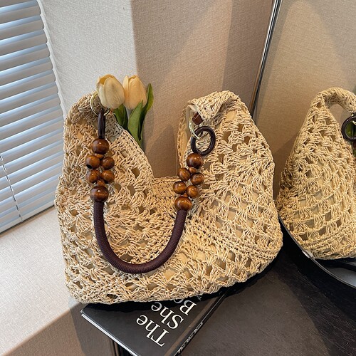 沙滩镂空单肩托特包编织草编包
