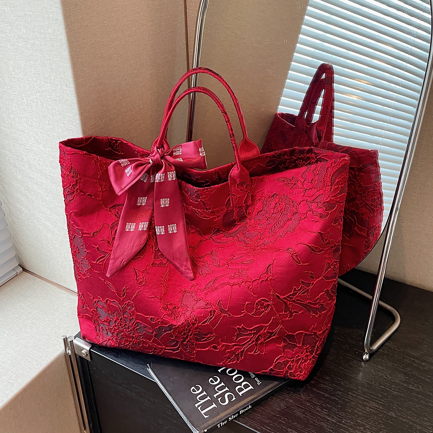 新中式国风红色新娘包女2025新款大容量帆布托特包结婚礼金手提袋