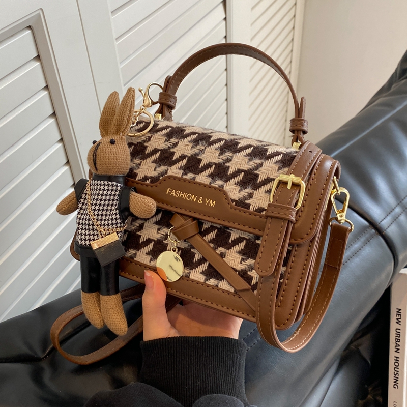 千鸟格小方包单肩斜挎日韩风