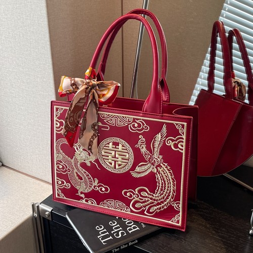 红色结婚新娘包高级感单肩托特包