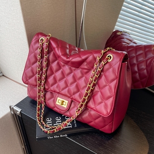 婚包菱格链条包包女包大容量红包高级感单肩包红色结婚新娘斜挎包