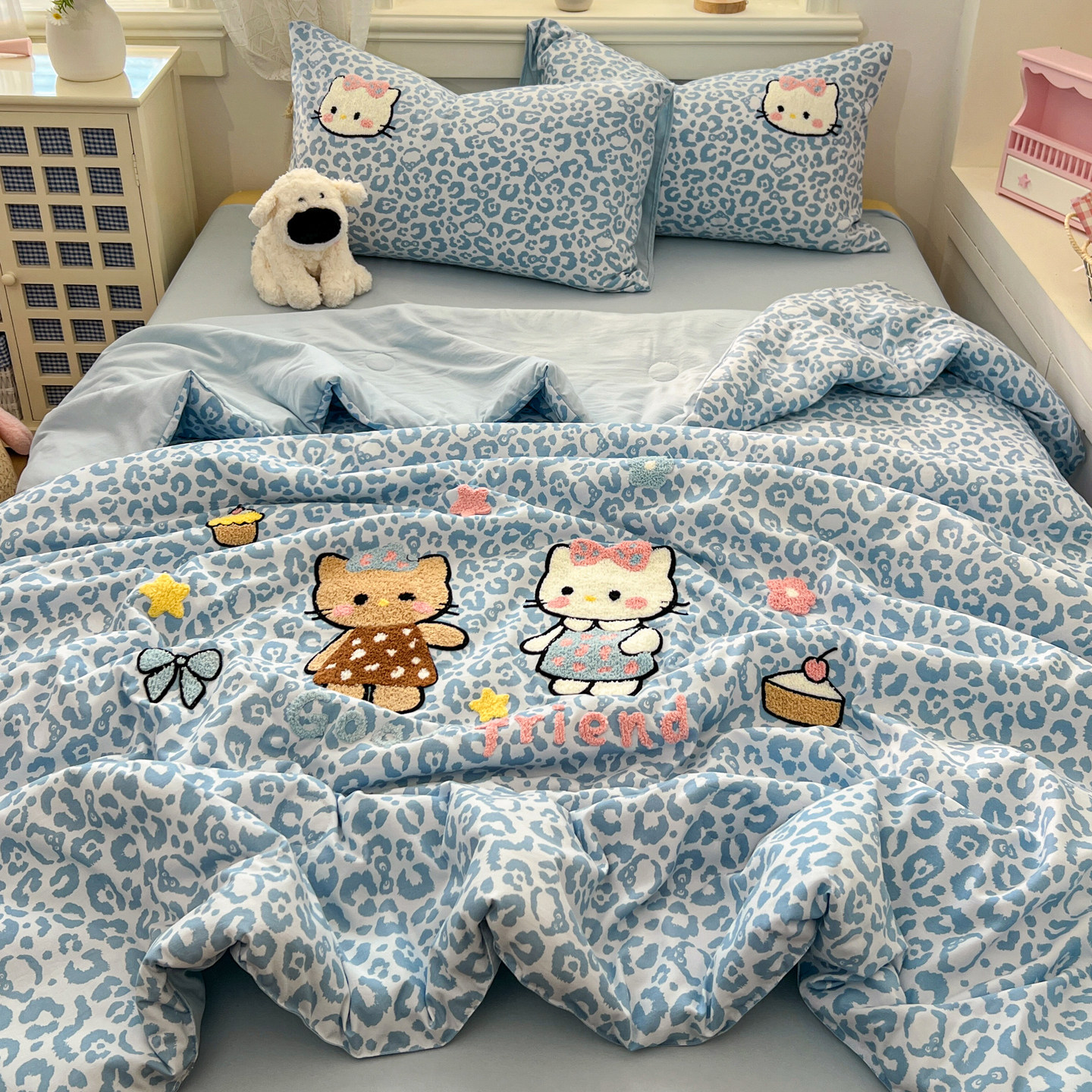 豹纹猫咪水洗棉夏凉被
