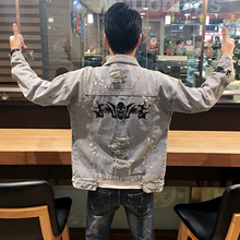 休闲外套男潮流青少年破洞日系刺绣夹克原宿风牛仔衣 2019秋季 新品
