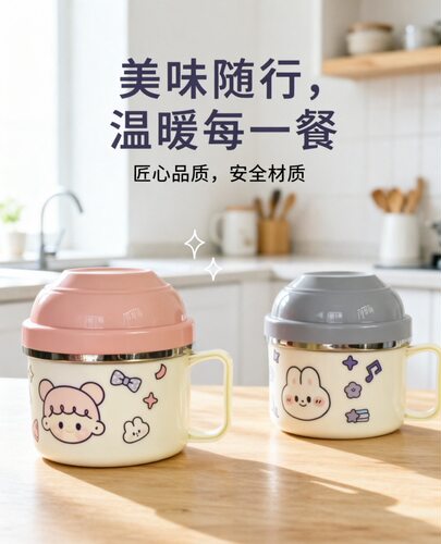 304不锈钢新款饭盒带盖学生快餐杯泡面碗上班族宿舍成人碗筷套装 - 封面