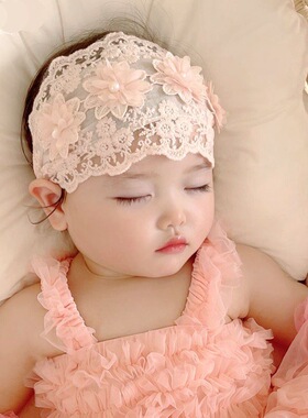 婴儿新生百天宝宝女童0-2岁女孩发带周岁头饰品可爱棉线蕾丝头花