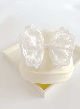 秋冬新款女宝宝婴儿保暖套头帽胎帽蕾丝蝴蝶结DIY手工棉帽护囟门