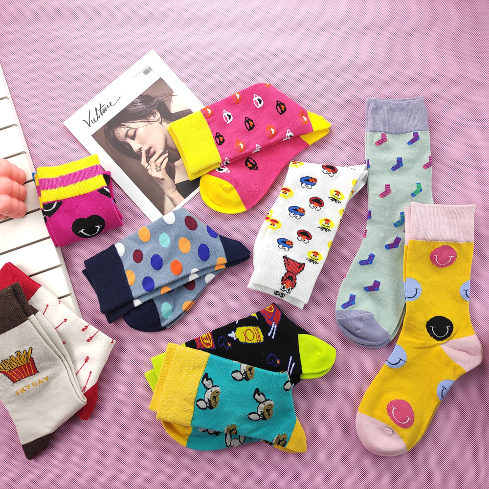 纯棉中筒袜不起球女士四季高筒