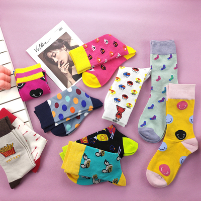 纯棉中筒袜不起球女士四季高筒