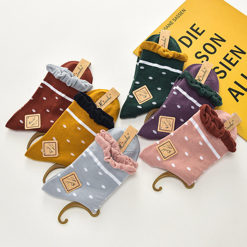 5双百搭起球臭脚退中筒女纯棉袜子女士花边运动袜学院风秋冬辽河