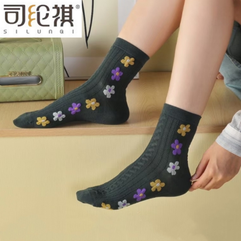 薄款镂雕司纶祺泫雅风纯棉袜子女