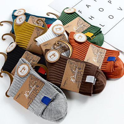 秋冬个性潮纯棉袜子棉线辽河布标