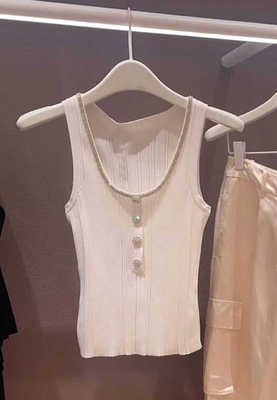 U领小香风镶钻针织吊带背心