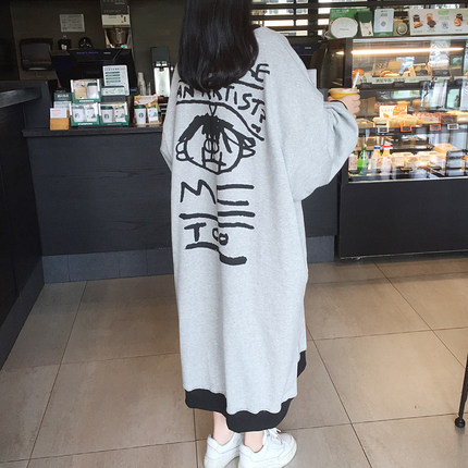 2025春季新款韩国东大门大码女装宽松蝙蝠袖中长款长袖套头卫衣裙