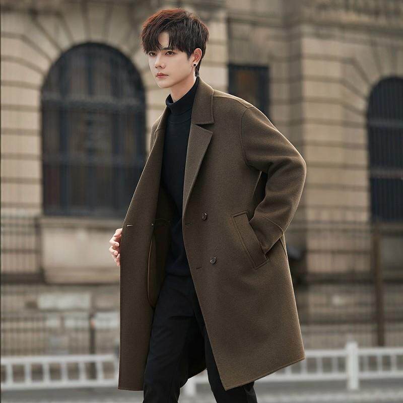 毛呢大衣男士中长款韩版羊毛呢子风衣双面非羊绒外套男款秋冬加厚