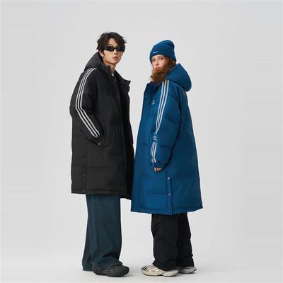 新品加大码中长款羽绒服男2025冬季过膝连帽加厚三道杠防寒服外套