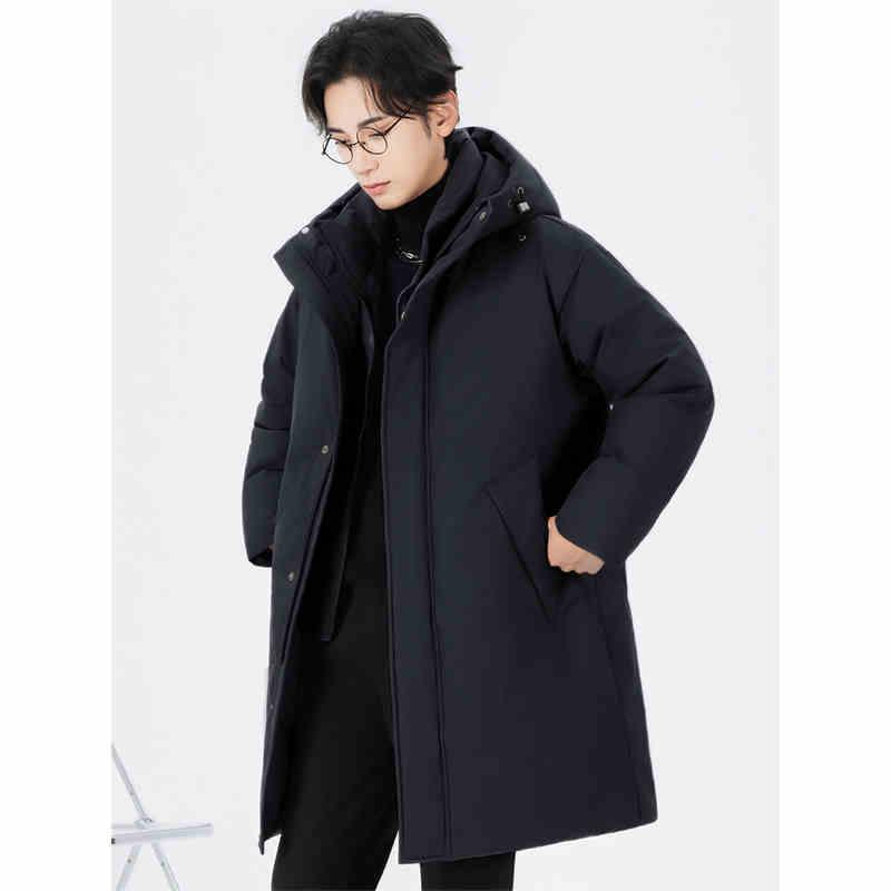 黑擇明2024冬季新款高級(jí)感連帽中長(zhǎng)款派克羽絨服男士加厚保暖外套