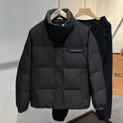 羽绒服男士2024冬季新款肌理加厚短款休闲立领外套男款冬装青少年