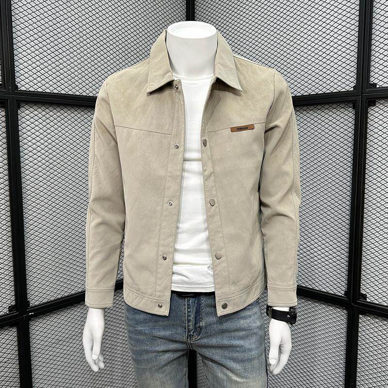 米灰色皮衣外套男2025新款春秋季翻领潮流痞帅气休闲青年pu皮夹克