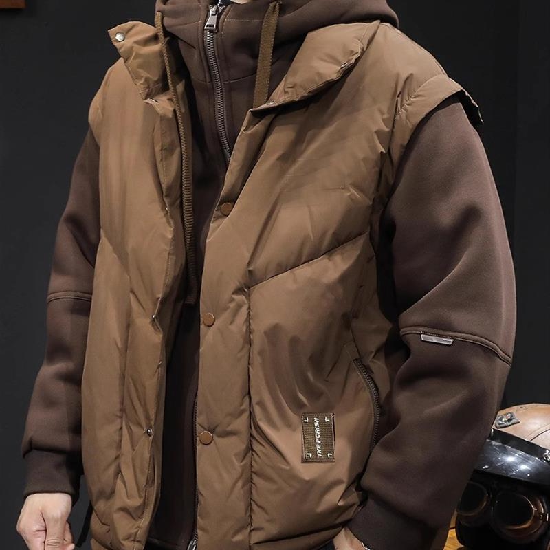 连帽羽绒服男冬季2025新款潮鸭绒男士工装三合一卫衣拼接外套大码