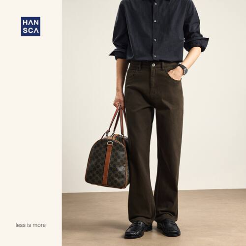 hansca【弹力直筒】380g复古老钱风休闲牛仔裤男秋冬新款宽松长裤