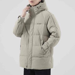 男士卡其色羽绒服男中长款冬季加厚防寒鹅绒服外套宽松休闲羽绒衣