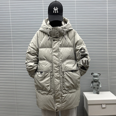 2025冬季新款加厚保暖中长款连帽羽绒服外套男休闲宽松潮牌羽绒衣