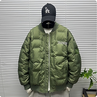 90白鸭棒球领羽绒衣服男士冬季大码青少年刺绣压花软壳羽绒外套潮