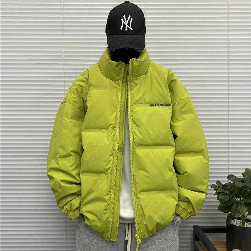 无帽立领压花软壳羽绒服男士冬季装大码青少年胖子字母羽绒外套潮