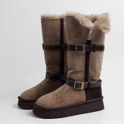 两穿加绒加厚棉鞋毛毛长筒靴