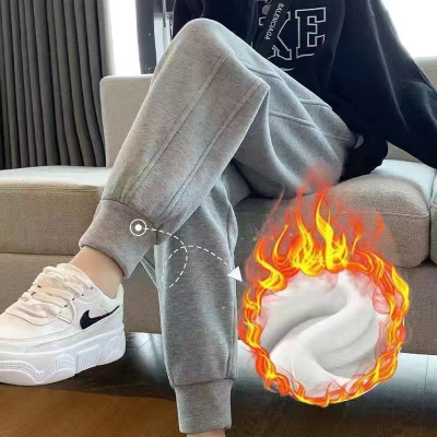 高腰显瘦宽松束脚加绒加厚运动裤