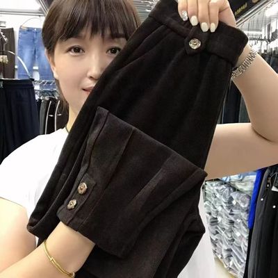 秋冬季宽松高腰雪尼尔休闲裤女