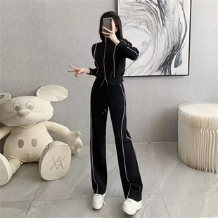 卫衣休闲裤 2025春秋新款 洋气两件套 立领开衫 女韩版 时尚 运动服套装