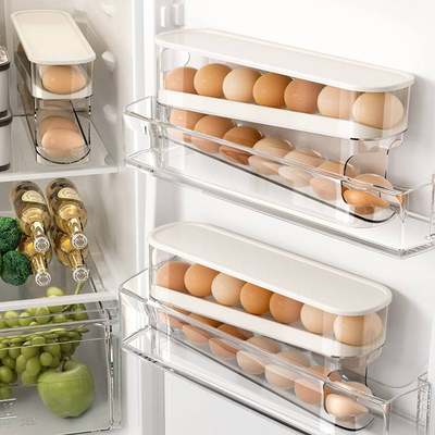 双层自动滚蛋器冰箱侧门保鲜收纳厨房透明鸡蛋架滑梯式鸡蛋收纳盒
