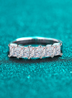 S925纯银指环女公主方莫桑石戒指排戒精致介子小红书同款