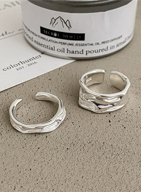 925银韩版质感流线不规则溪流纹理戒指INS风简约时尚个性博主指环