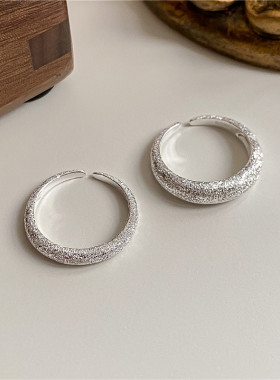 银白色波光粼粼系列S925纯银闪砂开口戒指女闪耀璀璨开口指环批发