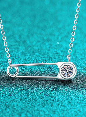 S925纯银莫桑石项链女别针吊坠简约百搭个性设计感精致礼物