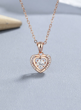 925纯银爱心锆石项链女灵动心形锆石锁骨链个性时尚ins气质银饰品