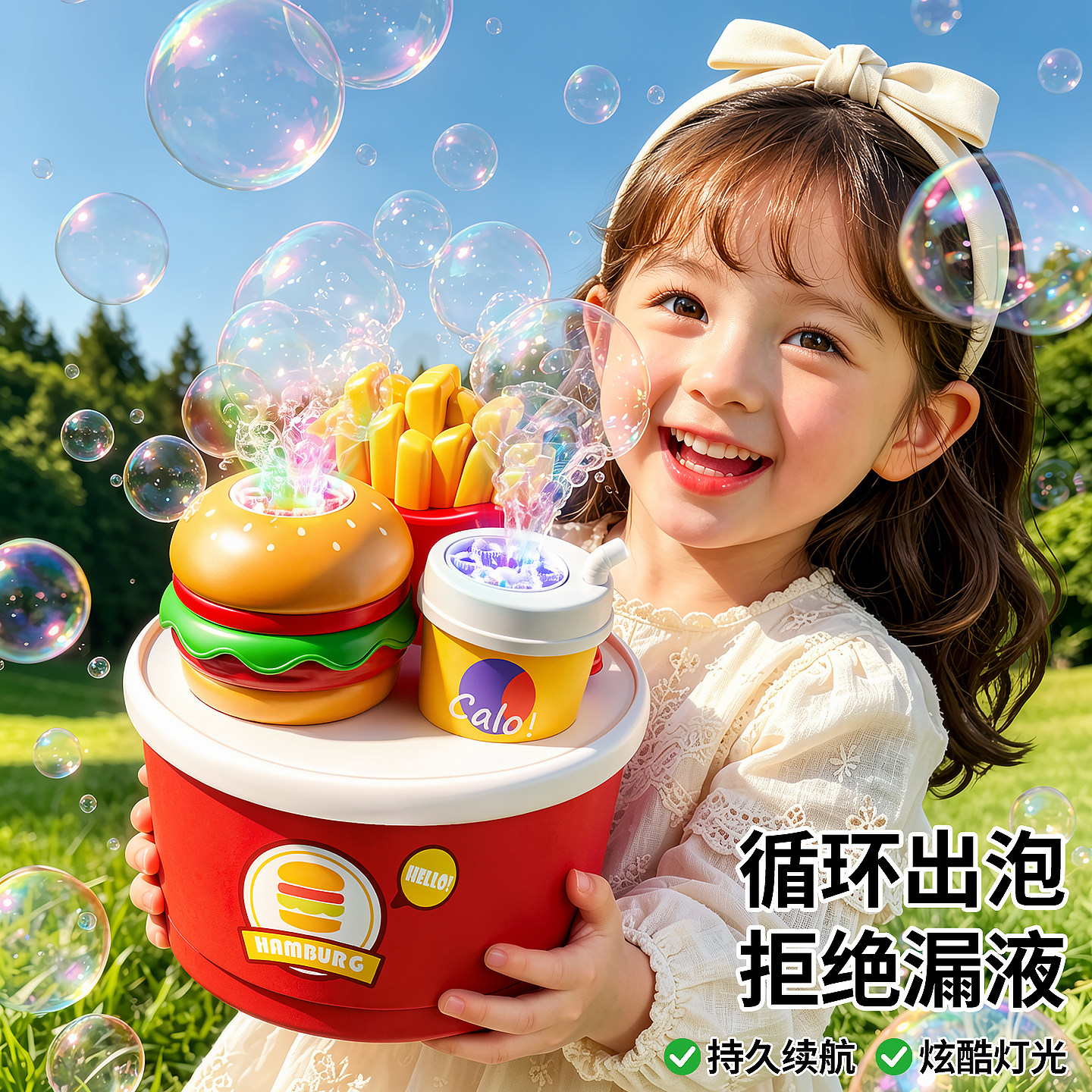 吹泡泡机儿童宝宝手持枪汉堡玩具2026新款全自动婴幼儿泡泡棒无毒