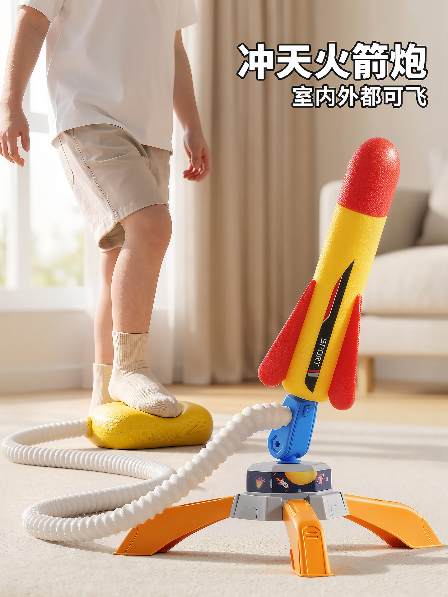 Children's toy foot pedal for the sky-high rocket launcher, illuminated flying cannon, outdoor foot pedal for boys aged 3 to 6 girls