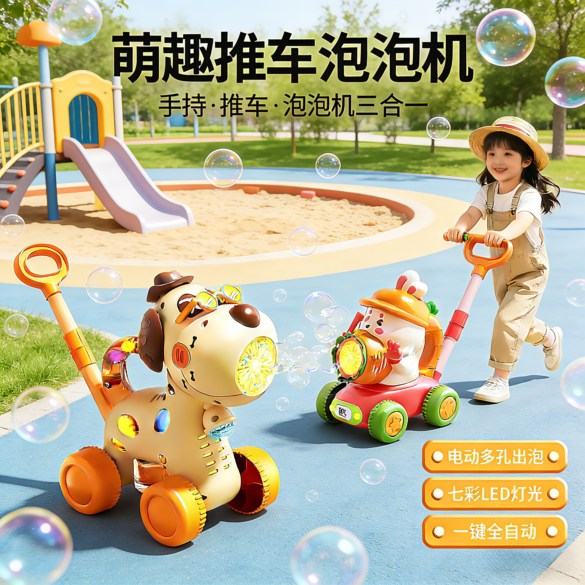 2026网红爆款儿童全自动手持推车吹泡泡机婴幼儿安全男童女孩玩具
