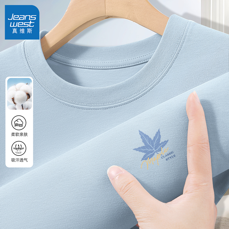 真维斯蓝色短袖t恤男款宽松纯棉男士半袖2025新款美式休闲上衣男L