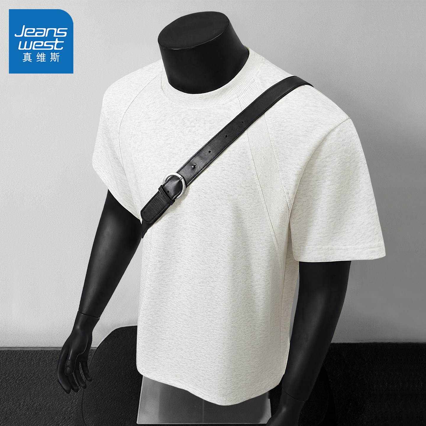 真维斯男款短袖青少年2026新款潮流五分袖男重磅插肩高级感t恤男y