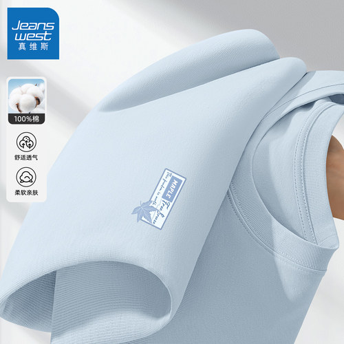 真维斯纯棉短袖t恤男士内搭打底衫男款2026新款蓝色男生半袖男士L