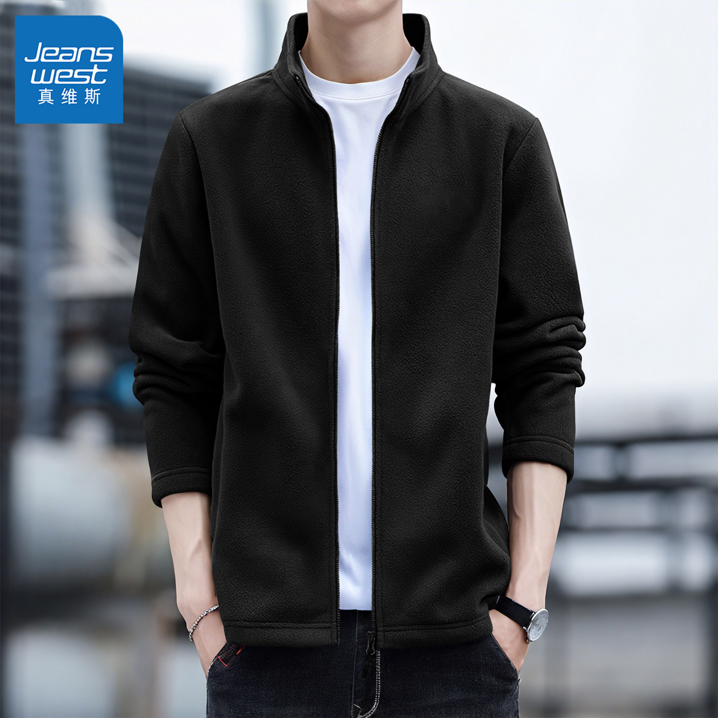 真维斯摇粒绒外套男款冬季保暖加绒内胆青少年加厚双面绒夹克男Q