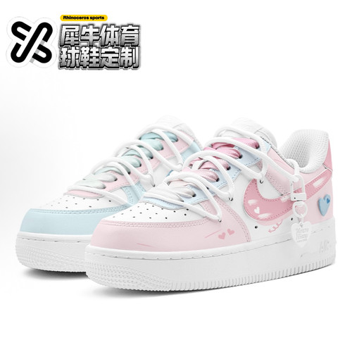 nike空军一号定制板鞋蓝粉爱心