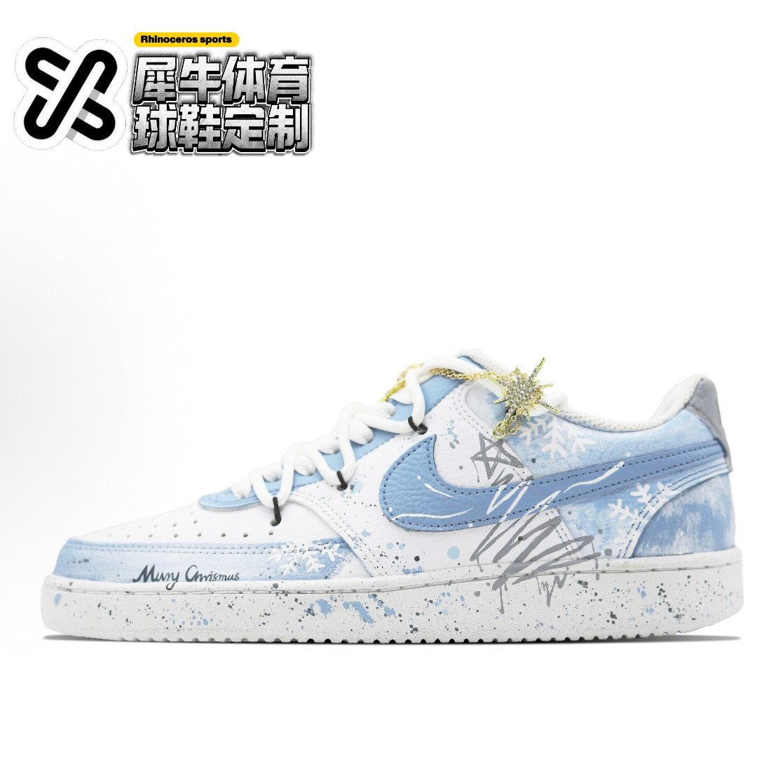 【定制球鞋】Nike Court Vision 雪季圣诞 涂鸦 浅蓝色CD5463-101