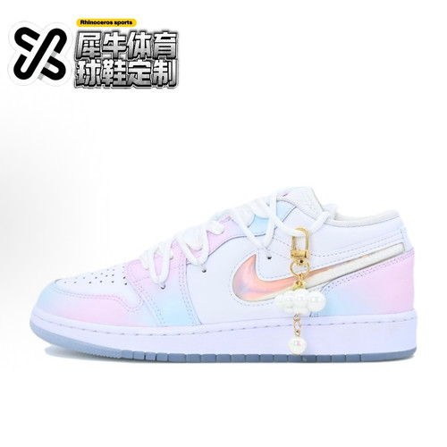 nikeAJ1板鞋低帮定制蓝粉渐变