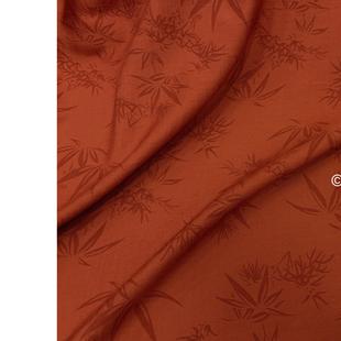 垂感透气蟹壳红橘红色精致小竹叶提花天丝棉面料旗袍套装半裙布料