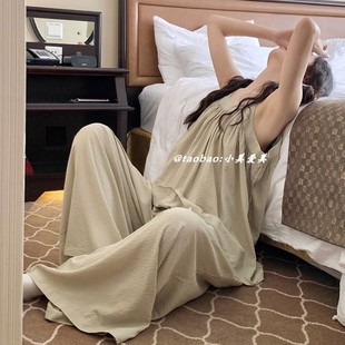 日系夏季 可爱甜美ins风家居服可外穿 睡衣女吊带拖地长裤 2024新款